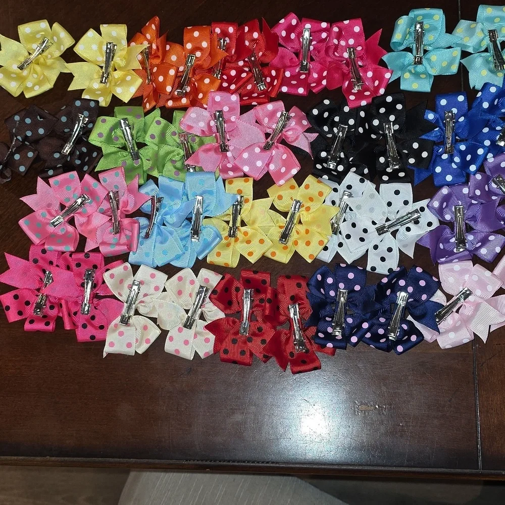 (J20) 40 Total, Colorful Polka Dot Hair Bows for Kids